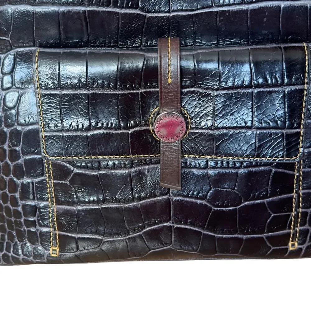 DOONEY & BOURKE Brown Crocodile Embossed Leather Hobo Shoulder Handbag